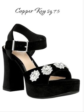 Copper Key Celleste Two Velvet Jewel Embellished Platform Sandals  7.5 black